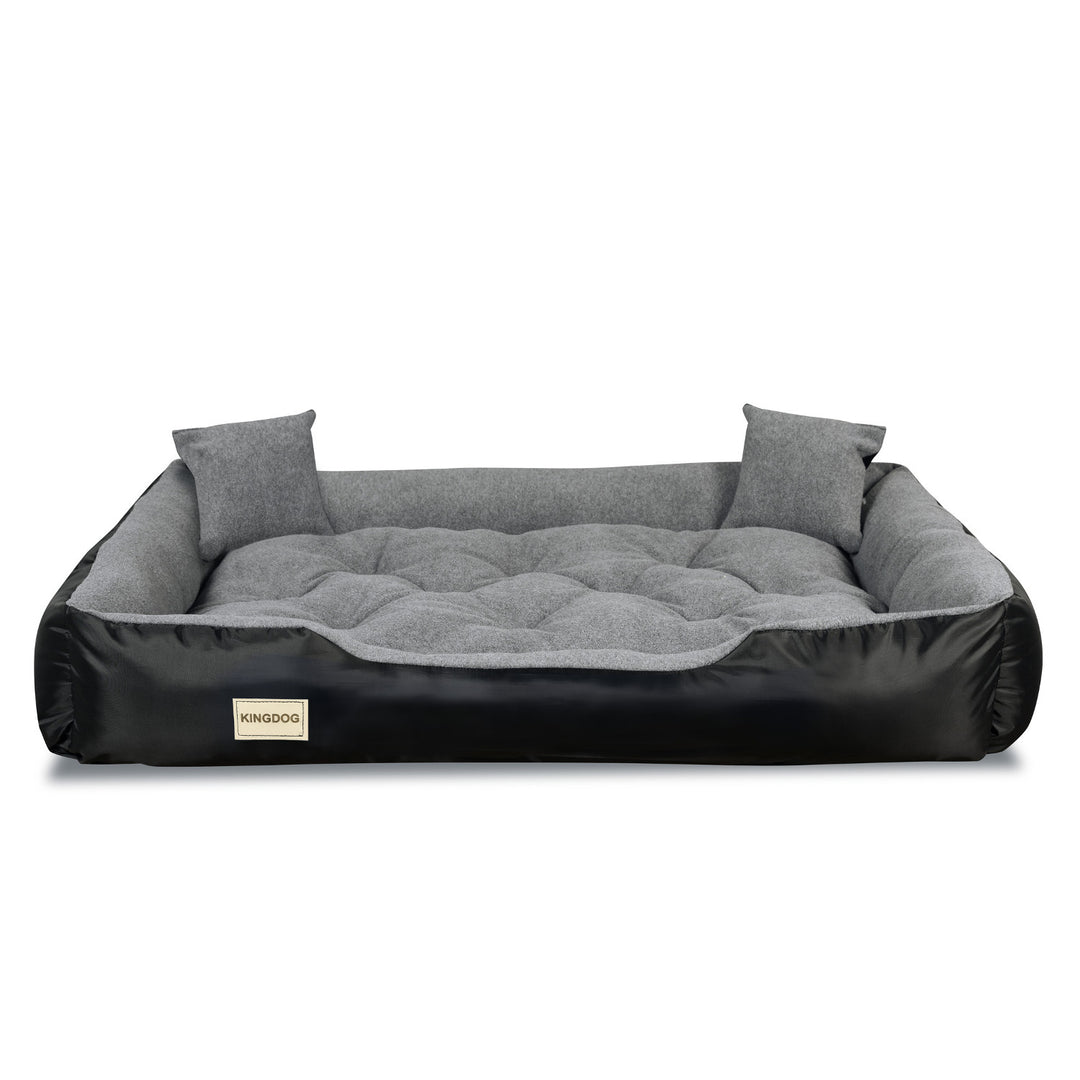 Fleece slijtvast hondenbed 115 x 95 cm afwasbaar zwart twee gratis kussens