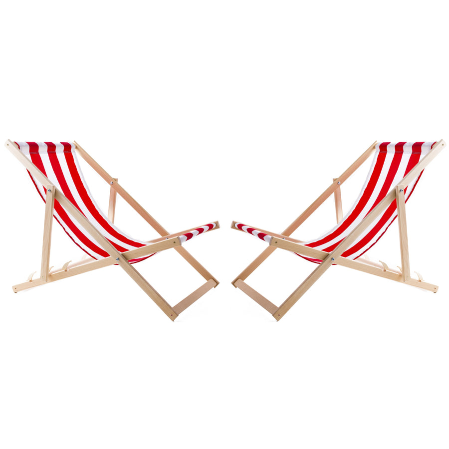 Set van 2 WOODOK beukenhouten ligstoelen - kleur rood en witte strepen