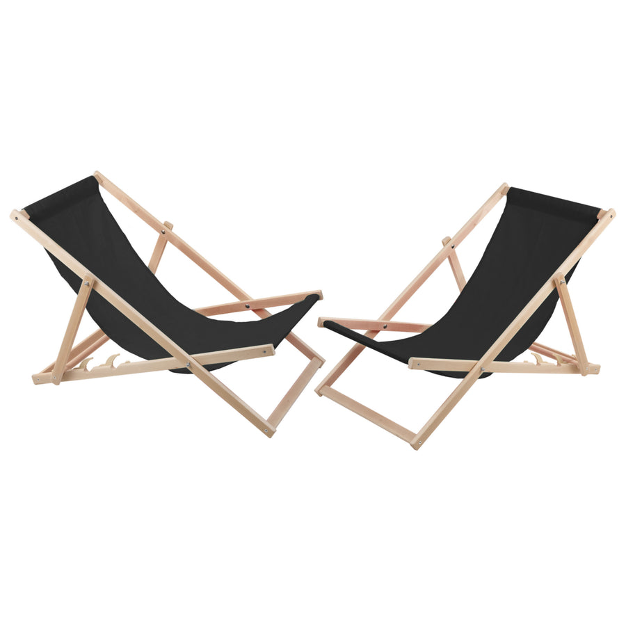 Set van 2 WOODOK beukenhouten ligstoelen - kleur zwart