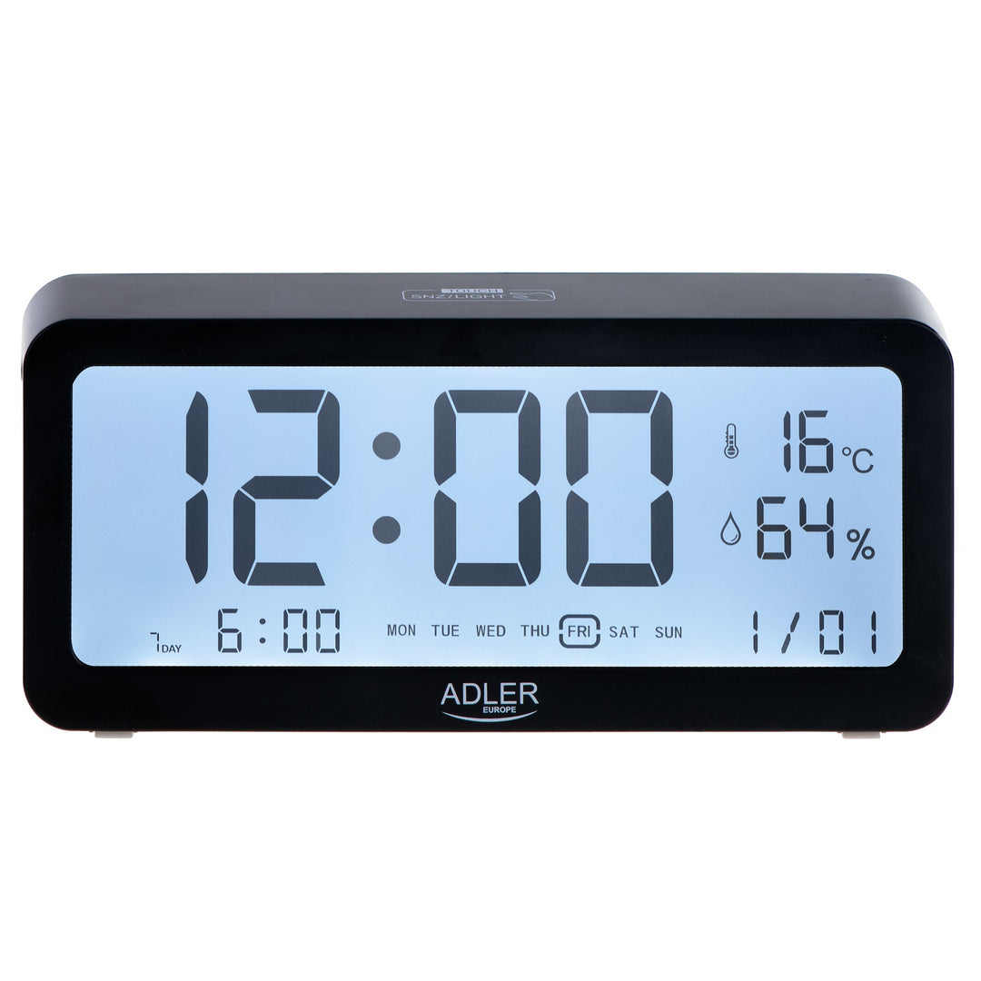 Adler batterij wekker, zwart, AD1195b verlicht display