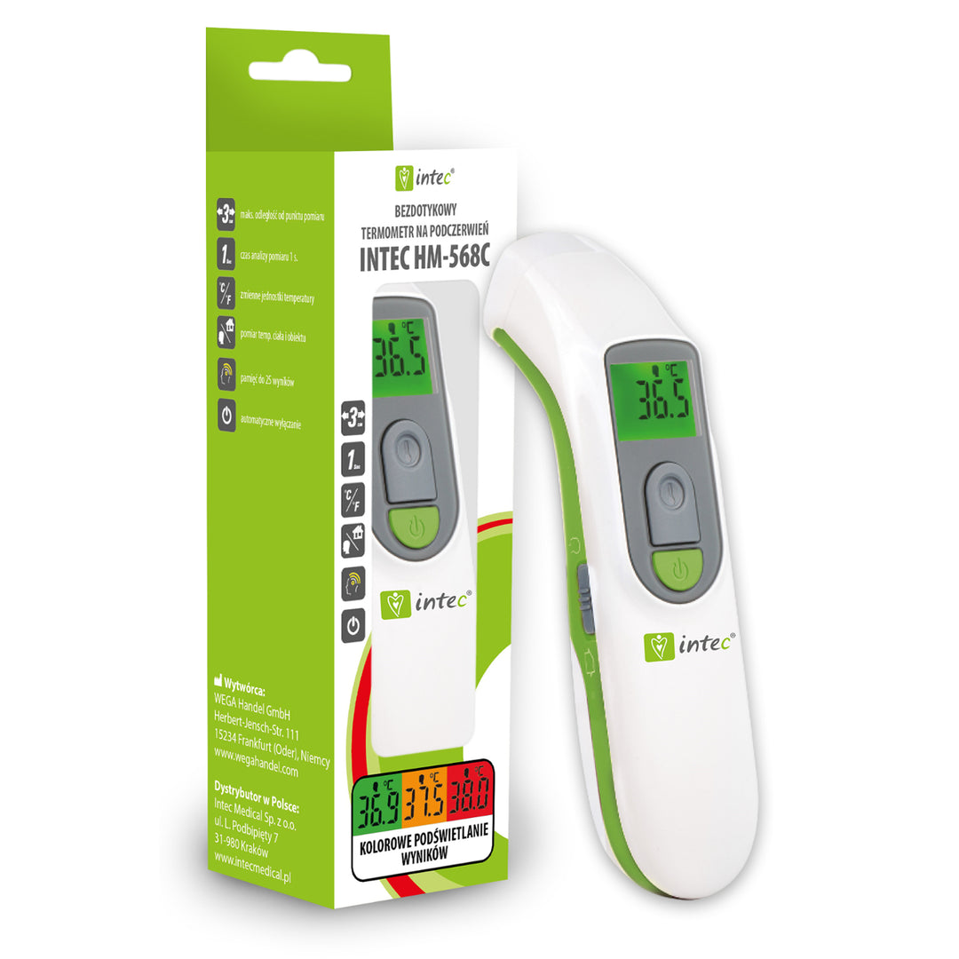 Intec HM-568C Voorhoofdthermometer Contactloze thermometer Meetnauwkeurigheid: 0,1 °C / 0,1 °F Automatische uitschakeling