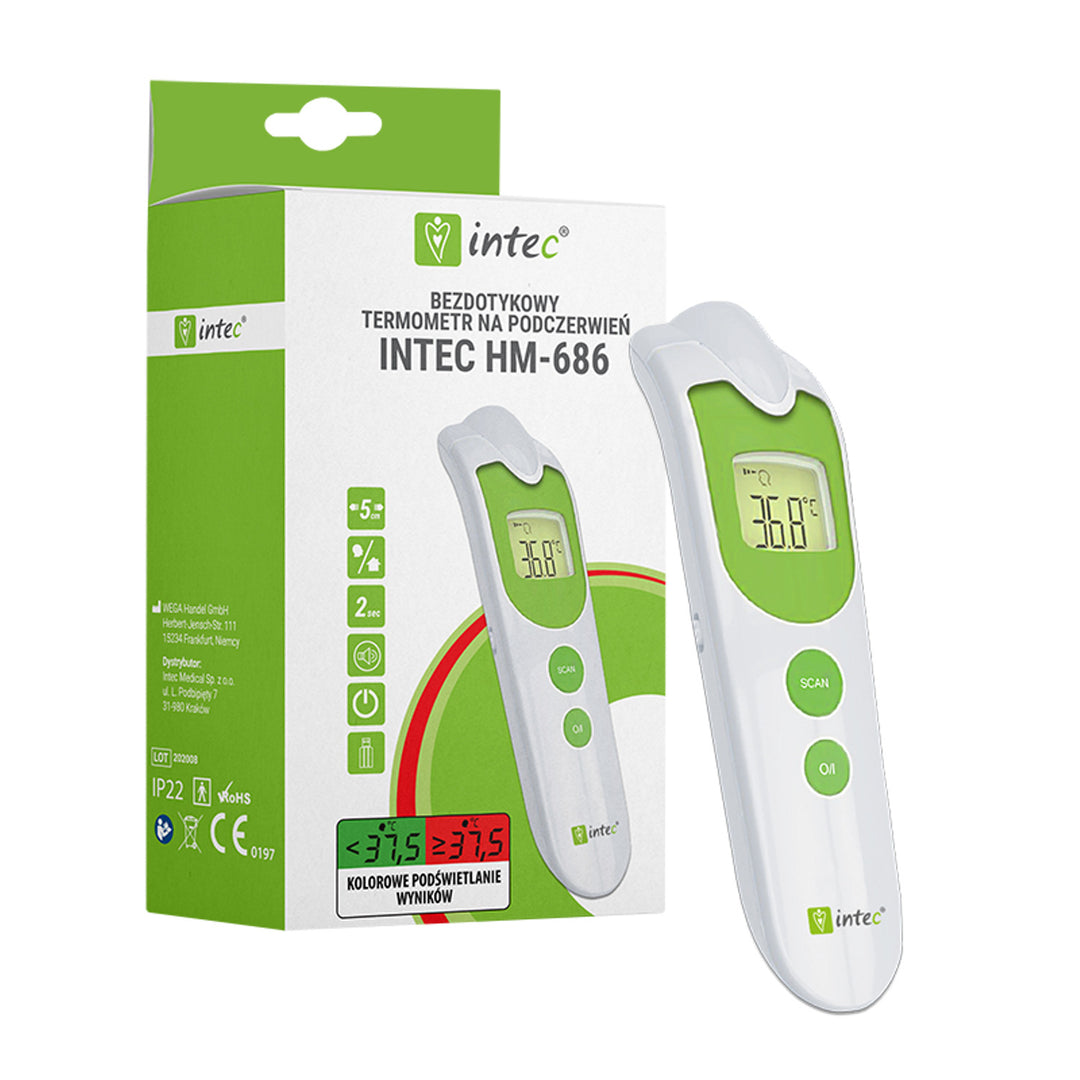 Intec HM-686 Thermomètre clinique et de surface 2 en 1 Thermomètre infrarouge sans contact avec écran LCD Mise hors tension automatique Thermomètre frontal Thermomètre clinique numérique