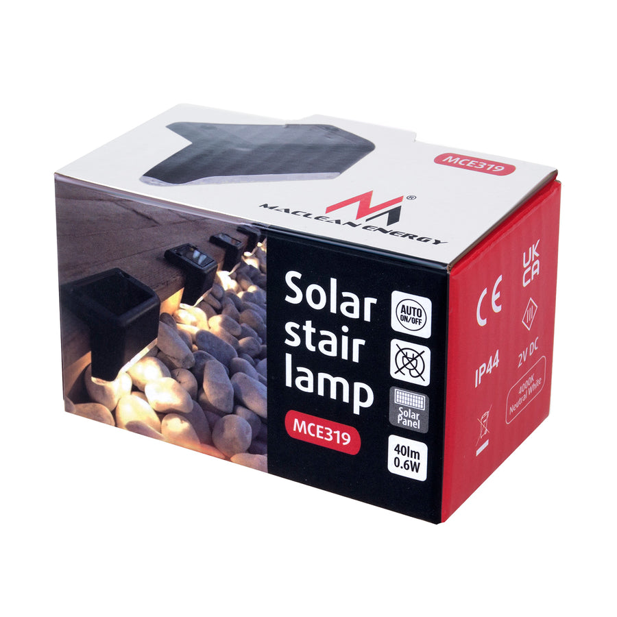8x Maclean LED traplamp op zonne-energie IP44, 4000K, Ni-MH 100 mAh, 80x45x45mm, schemersensor MCE319