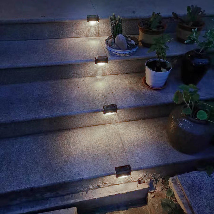 8x Maclean LED traplamp op zonne-energie IP44, 4000K, Ni-MH 100 mAh, 80x45x45mm, schemersensor MCE319