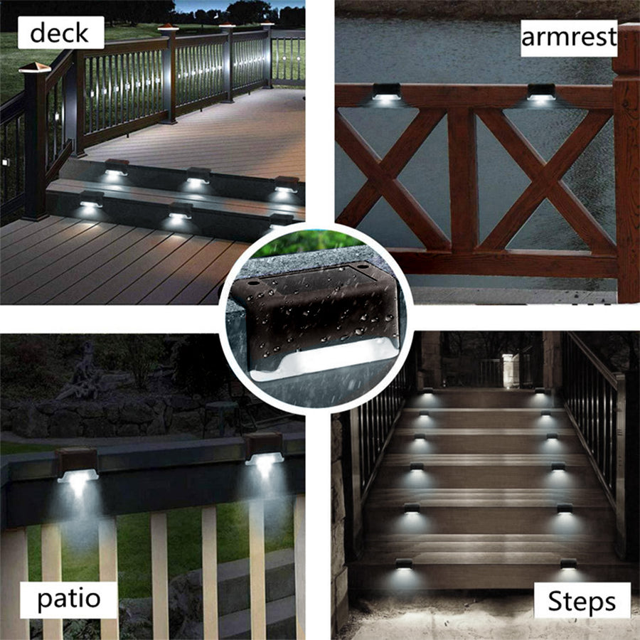 8x Maclean LED traplamp op zonne-energie IP44, 4000K, Ni-MH 100 mAh, 80x45x45mm, schemersensor MCE319