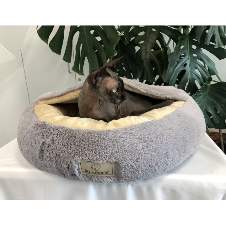 KingDog Shaggy Fluffy Pet Bed Bed voor katten/honden Knuffelbed Hondenbed Kattenbed Minky Hair Shaggy 18 mm Siliconenvulling Lichtgrijs (Diameter: 50 cm)