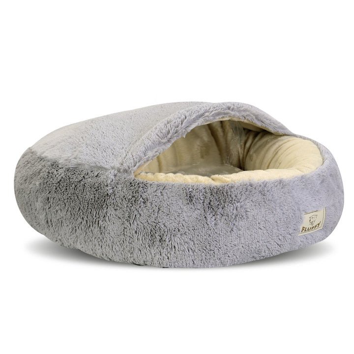 KingDog Shaggy Fluffy Pet Bed Bed voor katten/honden Knuffelbed Hondenbed Kattenbed Minky Hair Shaggy 18 mm Siliconenvulling Lichtgrijs (Diameter: 50 cm)