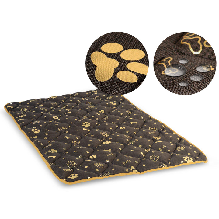 AIO - Tapis pour animaux / Tapis de lit pour chien - 100 x 70 cm imperméable - Bones Gold