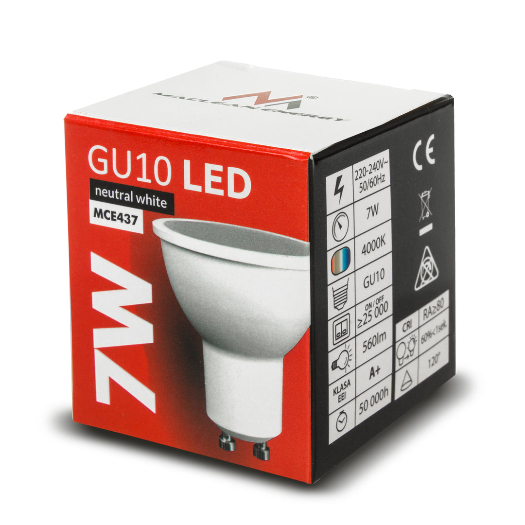 6x Maclean LED lamp, GU10, 7W, 220-240V~, 50/60Hz, neutraal wit, 4000K, 490 lumen, MCE437 NW