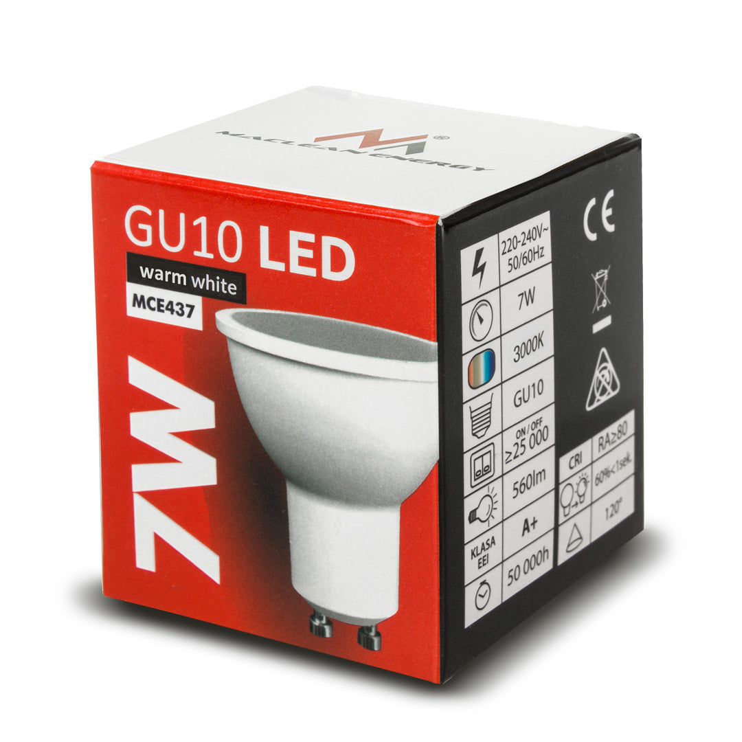 6x Maclean LED-lamp, GU10, 7W, 220-240V~, 50/60Hz, Warm wit, 3000K, 490 lumen, MCE437 WW