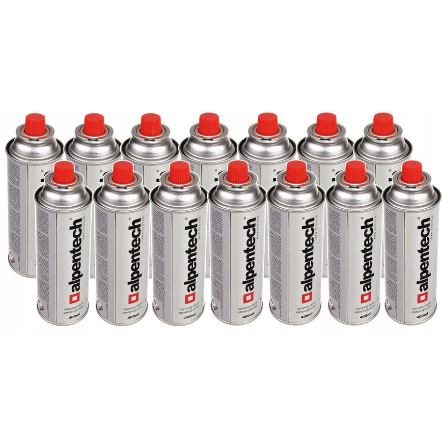 14x 380ml Alpentech gascartridge, certificering: Pi 0875, in overeenstemming met EN521, butaan, werkbereik -10°C tot + 40°C, IK300