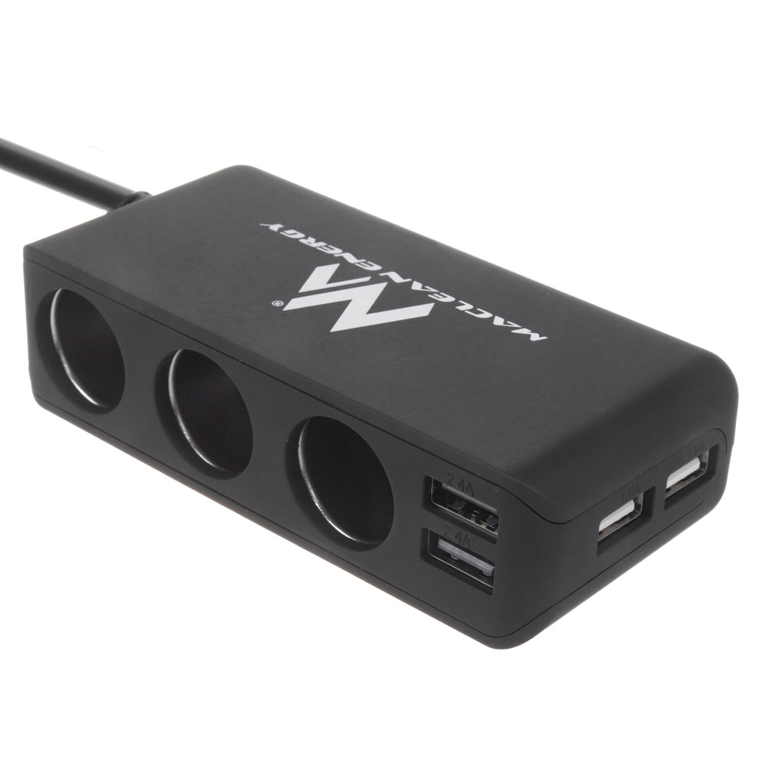 Maclean autoaanstekercontactdoosverdeler, voltmeter, 3 aanstekercontactdozen, 4xUSB, 4,8A, max 120W, zwart, met rubber bekleed, MCE117A+ USB-C kabel 1m