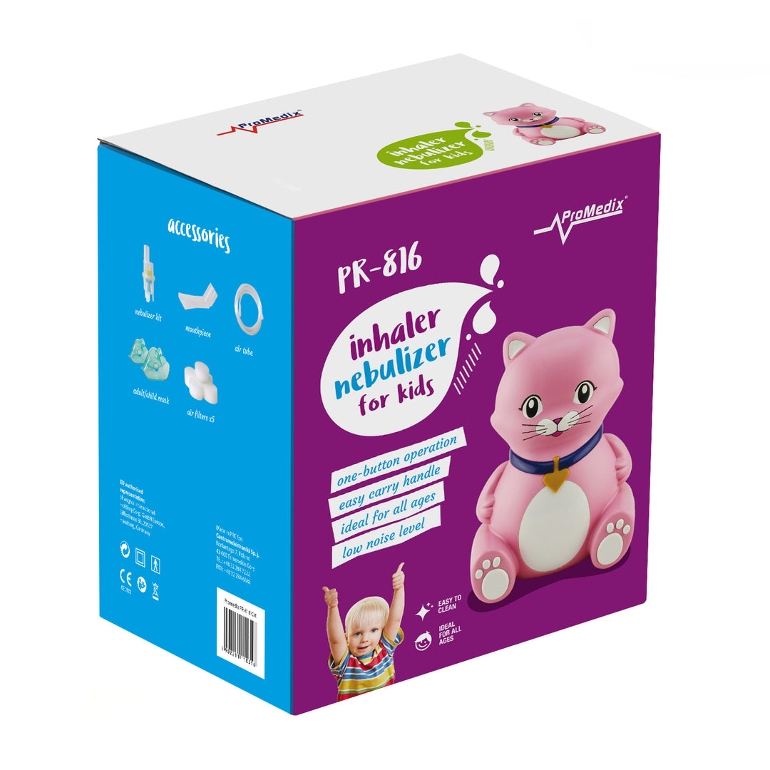 Promedix katteninhalator voor kinderen, set vernevelaar, maskers, filters, PR-816 + universele Gess speen voor inhalator