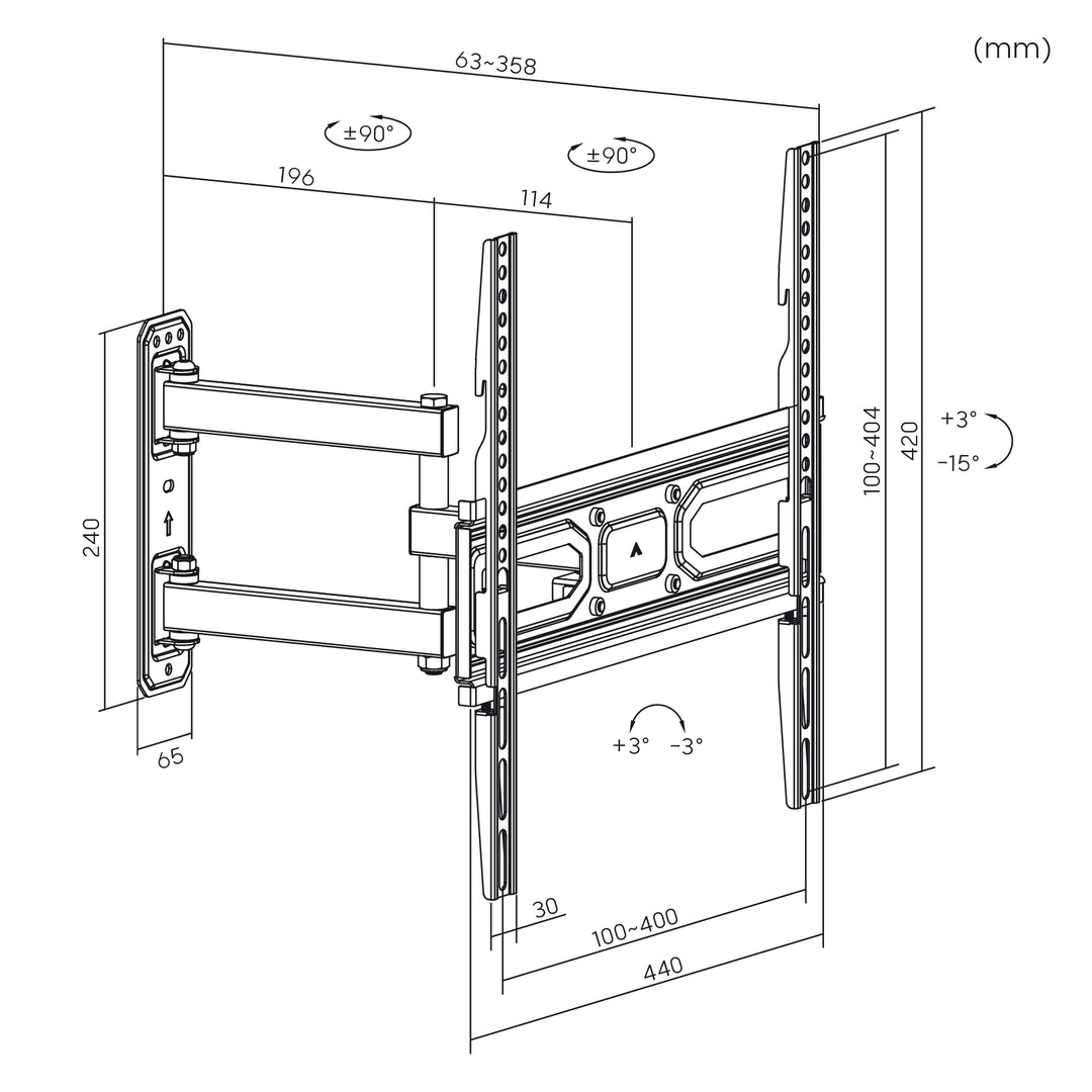 Maclean - TV-beugel max vesa 400x400 - Geschikt voor gebogen TV's 33-70" - 35kg - MC-647N