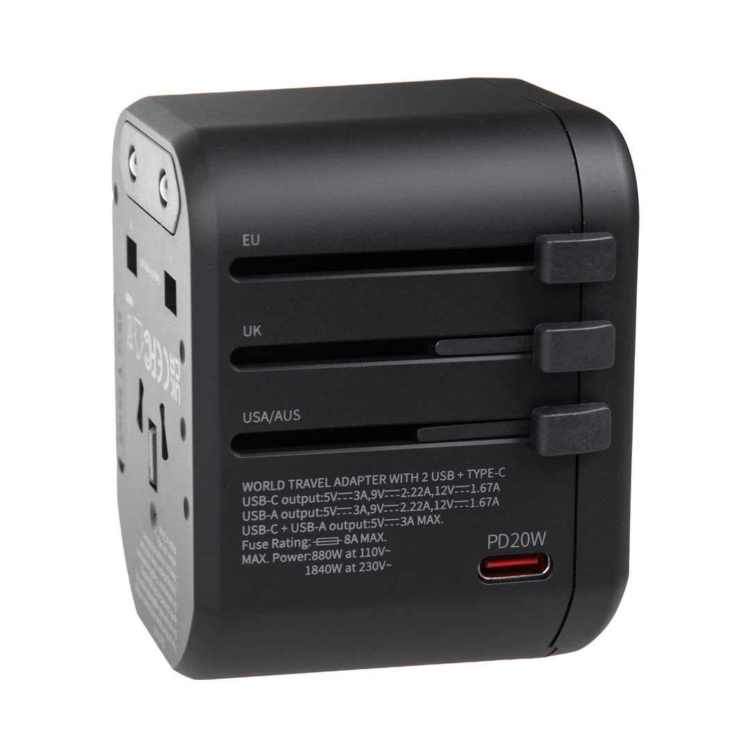 Maclean -  Reizen universele stopcontact voor EU US AUS UK - 2xUSB-C - 20W