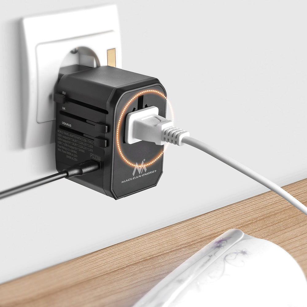 Maclean -  Reizen universele stopcontact voor EU US AUS UK - 2xUSB-C - 20W