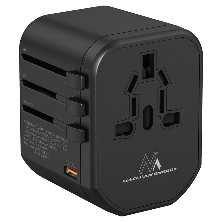 Maclean -  Reizen universele stopcontact voor EU US AUS UK - 2xUSB-C - 20W