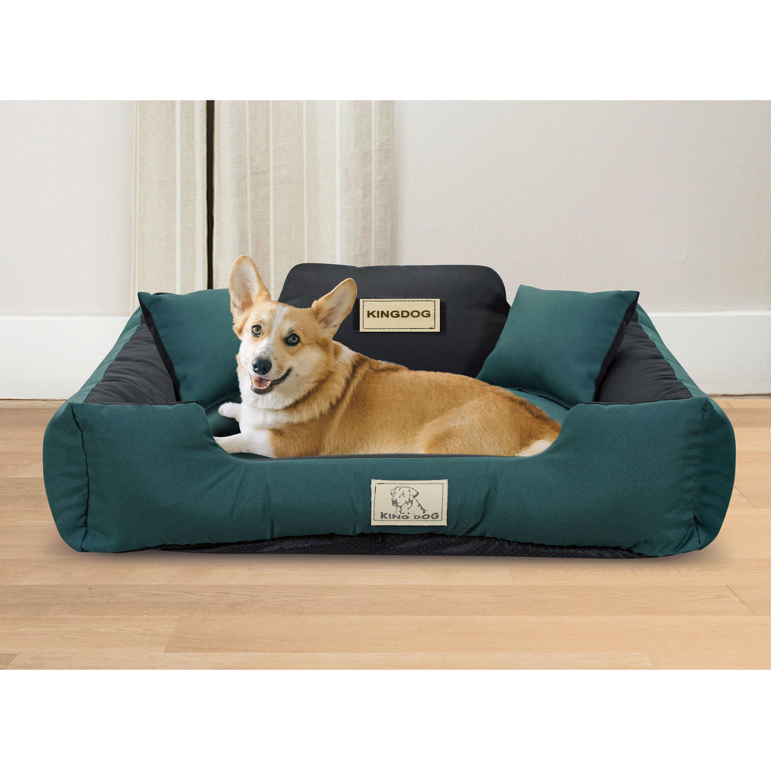 KingDog Panama Lit extensible pour animal domestique avec fermeture éclair MM43 Lit pour animal domestique amovible et lavable 100 % polyester Poids : 160 g/m² (taille extérieure : 75 x 65 cm/taille intérieure : 60 x 50 cm, vert)