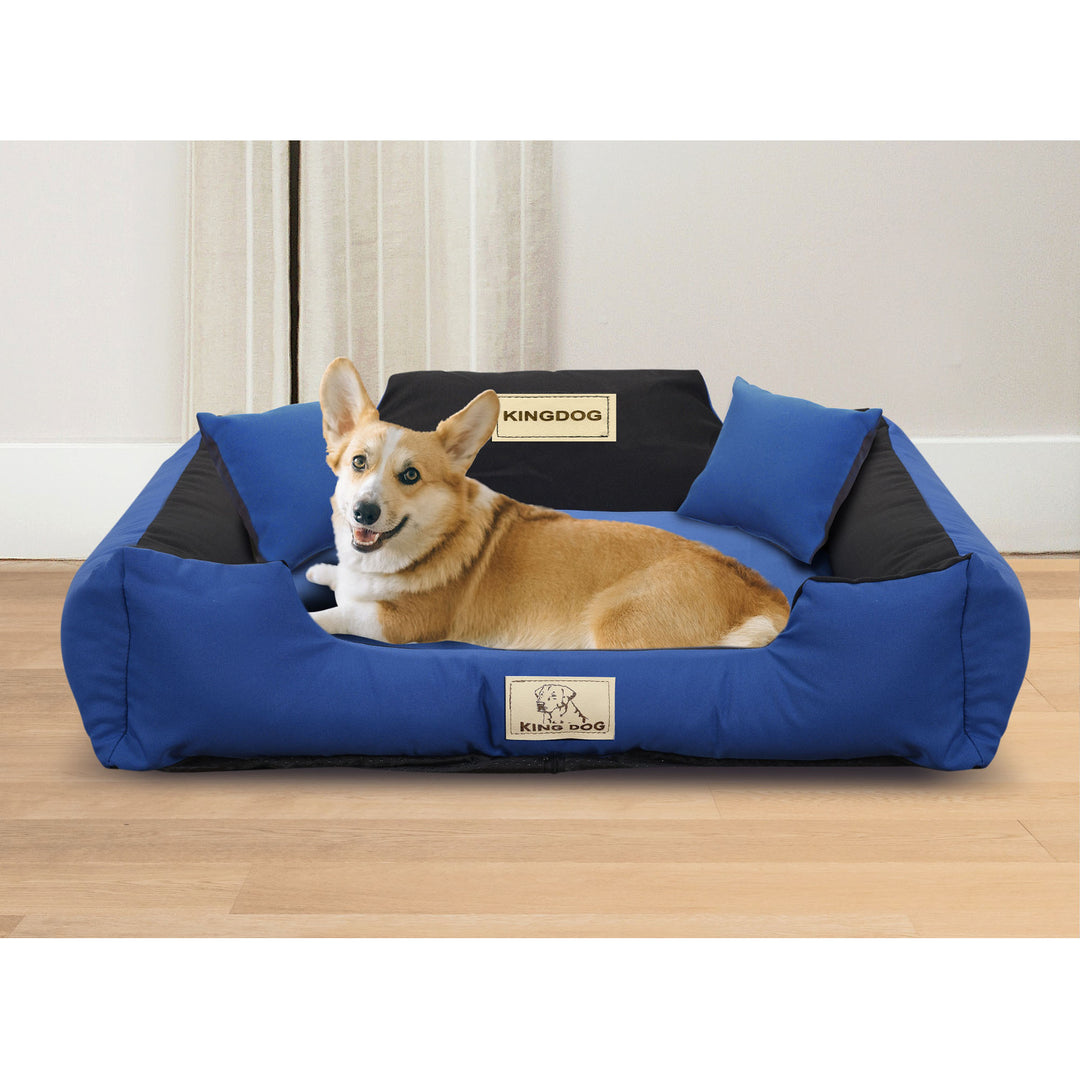 KINGDOG - Hondenbed - Dierenmand 75x65 cm - Blauw / Zwart