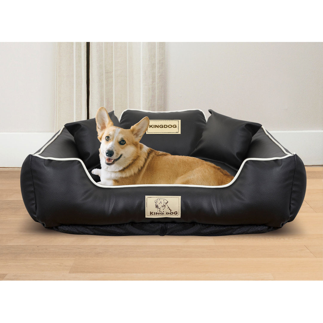 KINGDOG box hondenbed 100 x 75 cm zwart eco-leer