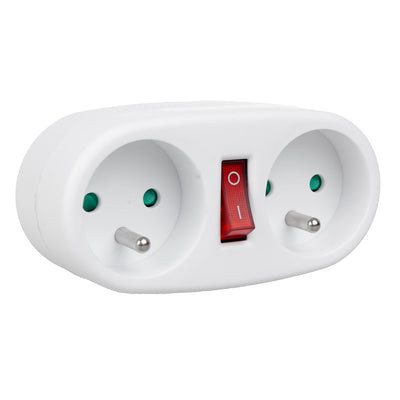 Maclean MCE337 Stopcontact Splitter met 2 stopcontacten en aan/uit schakelaar type E 2x16A