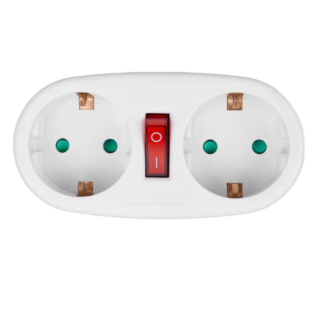 Maclean MCE338 Stopcontact Splitter met 2 stopcontacten en aardlekschakelaar Type F 2x16A