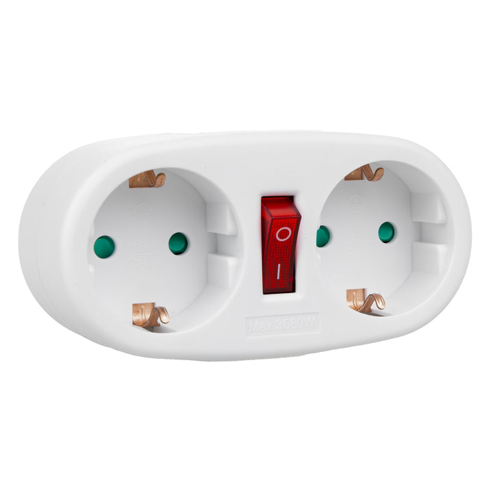 Maclean MCE338 Stopcontact Splitter met 2 stopcontacten en aardlekschakelaar Type F 2x16A