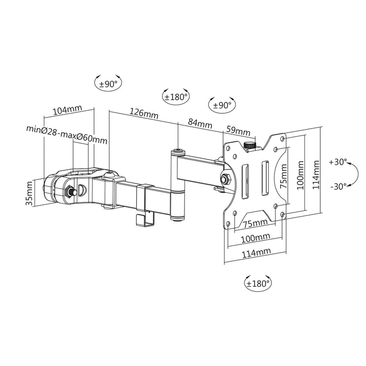 Maclean buis/post monitorsteun 28-60mm, dubbele vouwarm, 17-32'', max. 8kg, MC-984