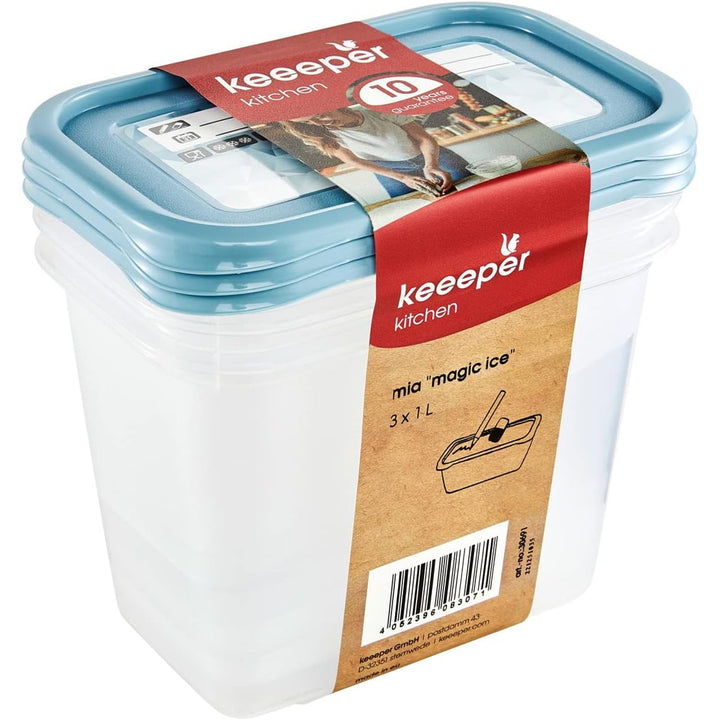 Keeeper - Vershoudbakjes set van 3 stuks - 1000 ml - Mia Magic Ice - Blauw