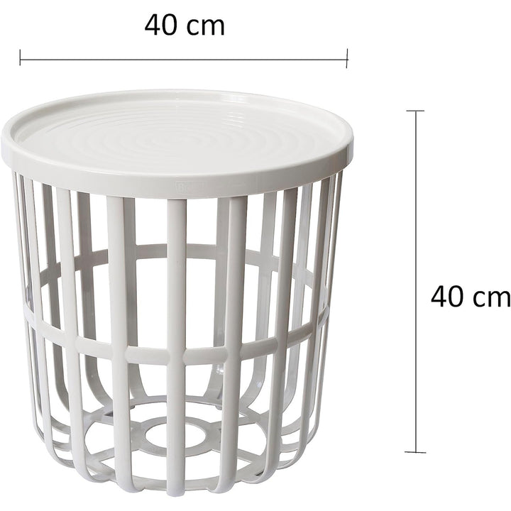 BranQ - Bijzettafel - Salontafel - Rond - Met opbergmand - 40 x 40 x 40 cm - Wit