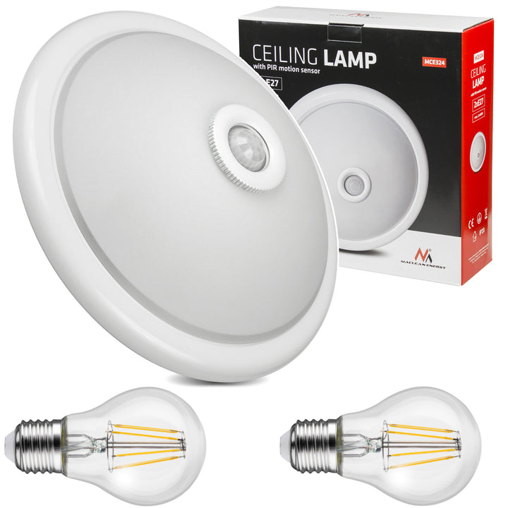 Maclean - Plafondlamp met een PIR bewegings- en schemersensor + 2 E27 4W gloeilampen - 40W, E27, 220-240V~ 50/60Hz