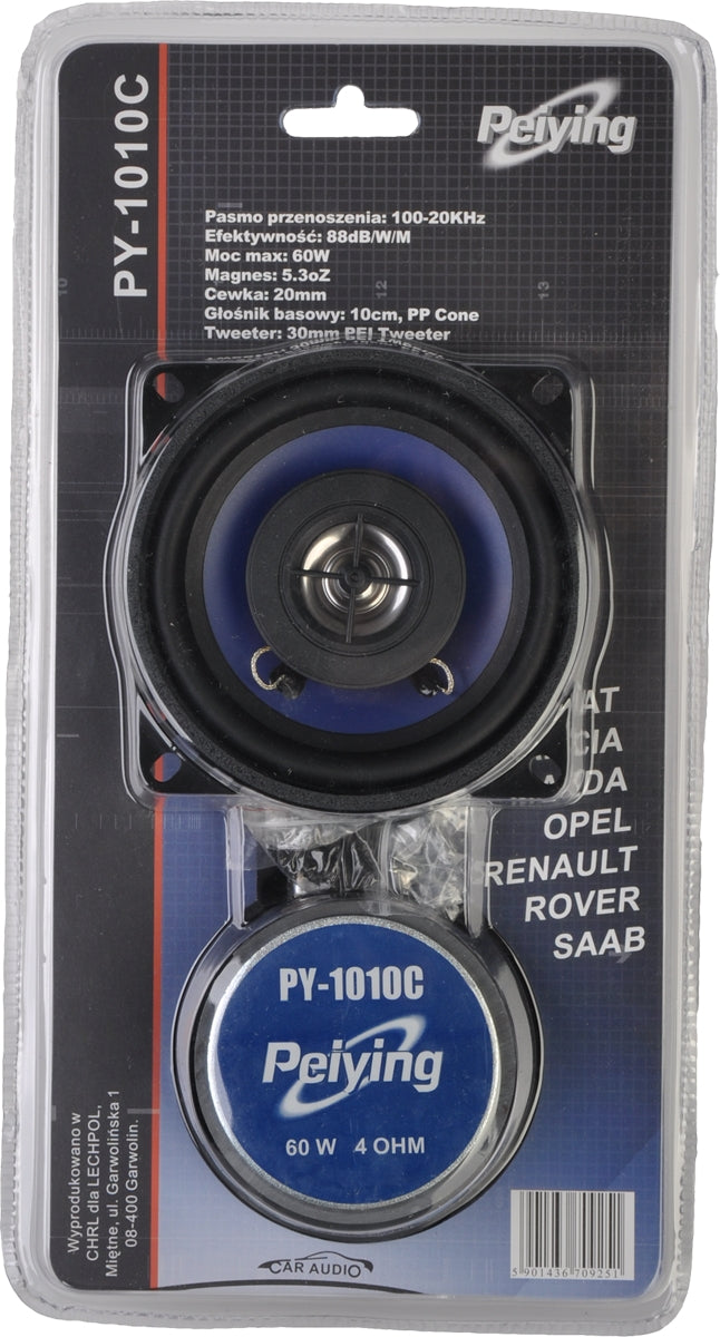 Peiying Auto speakers 4" 60W PY1010C  100 Hz - 20 kHz